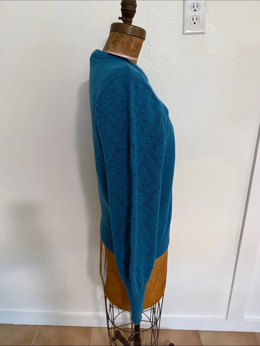 NWT Nanette Lepore Teal Pointelle Balloon-Sleeve Sweater - Sizes L & XL